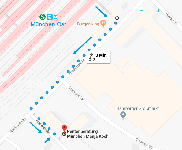Lage am Ostbahnhof - Ausgang Friedenstraße